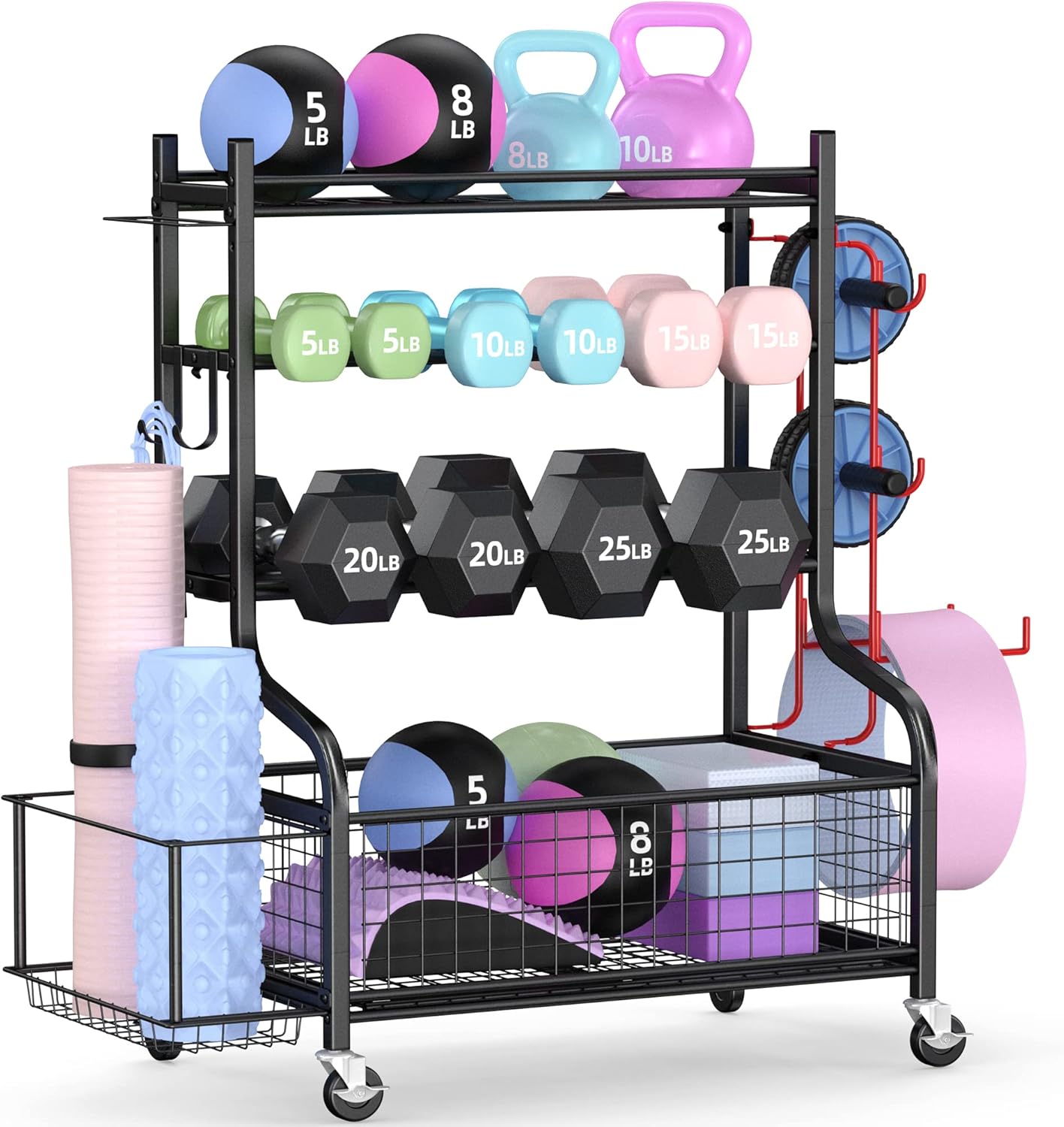 Home Gym Rack - Tekerlekli Ev Spor Salonu Dambıl Rafı,